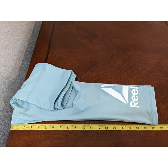 Reebok Capri Leggings M Blue Workout Activewear Wide Waistband Logo Slim Fit Gym - Picture 10 of 12